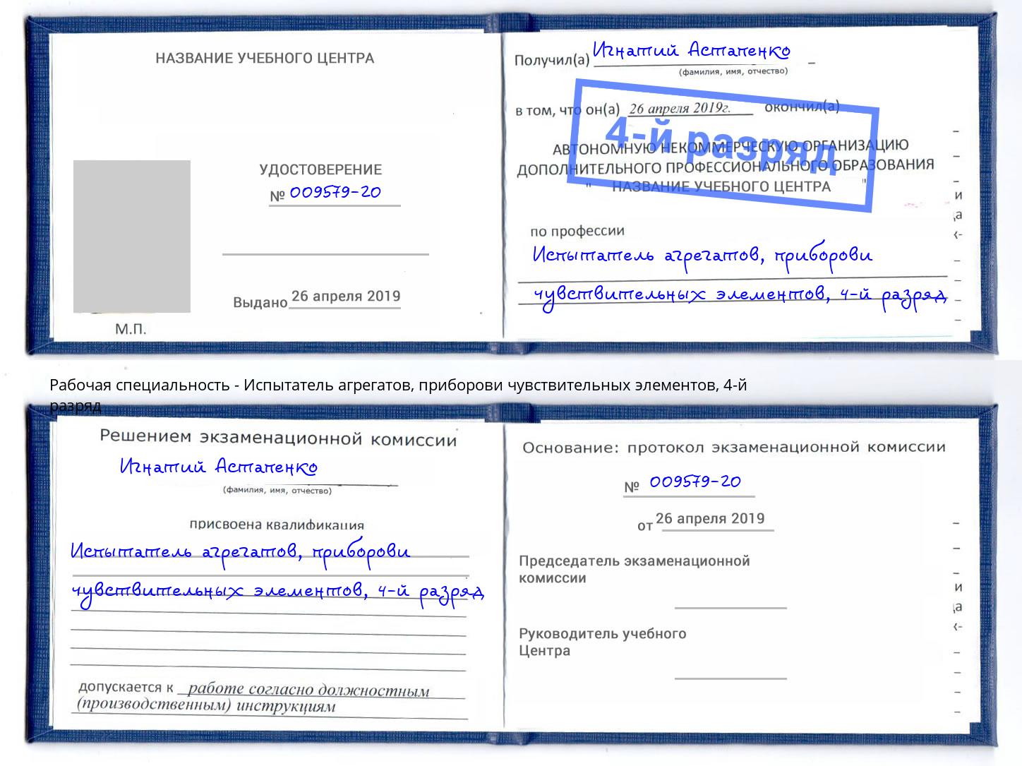 корочка 4-й разряд Испытатель агрегатов, приборови чувствительных элементов Выборг