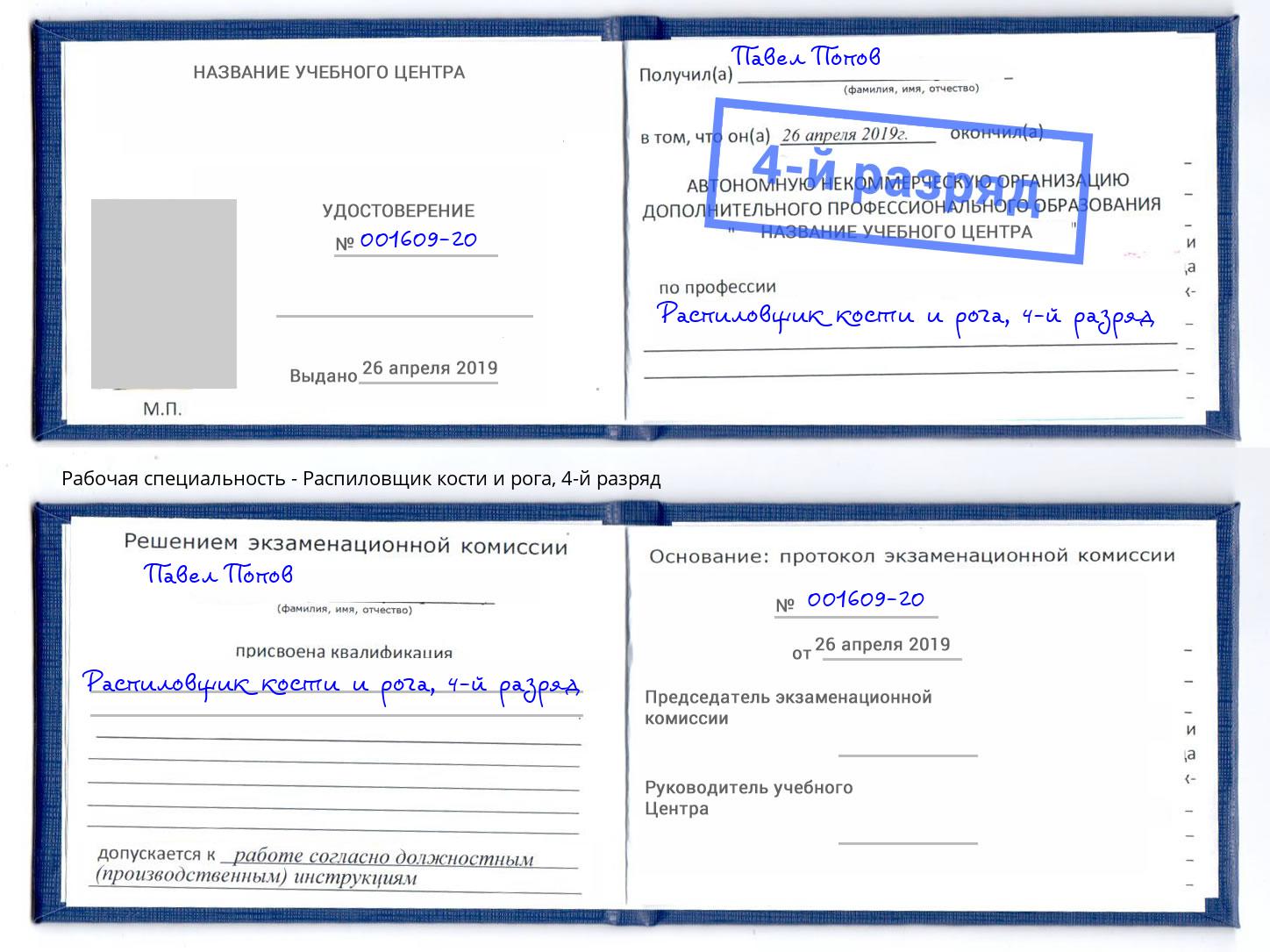 корочка 4-й разряд Распиловщик кости и рога Выборг