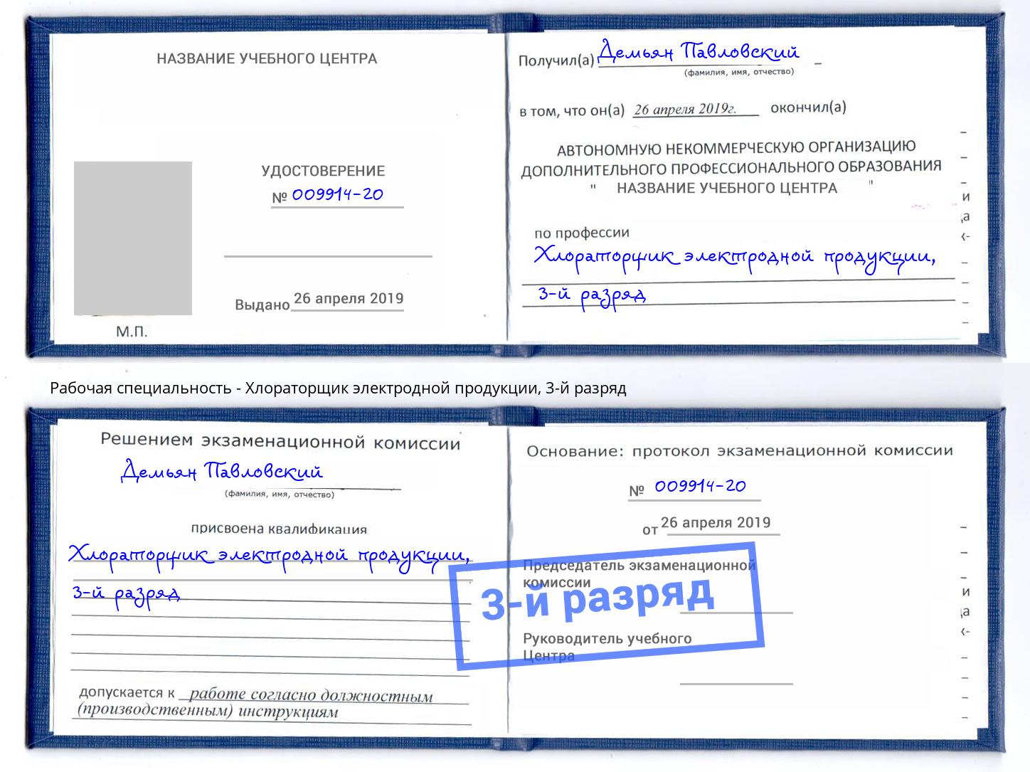корочка 3-й разряд Хлораторщик электродной продукции Выборг