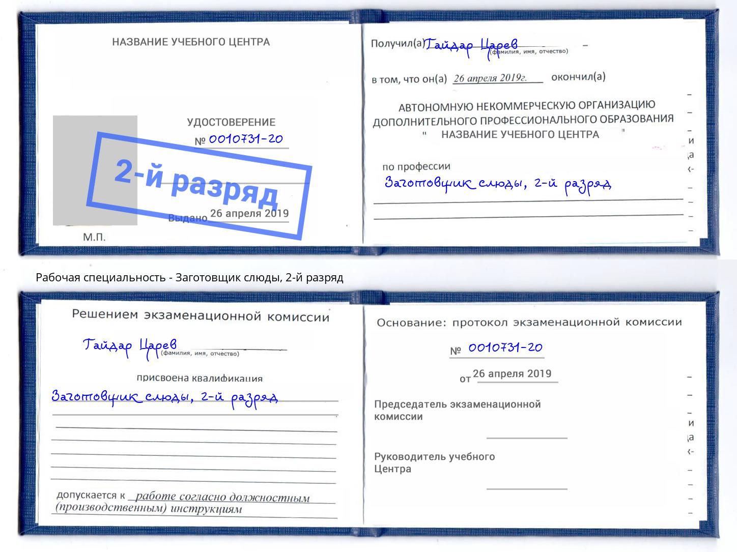 корочка 2-й разряд Заготовщик слюды Выборг