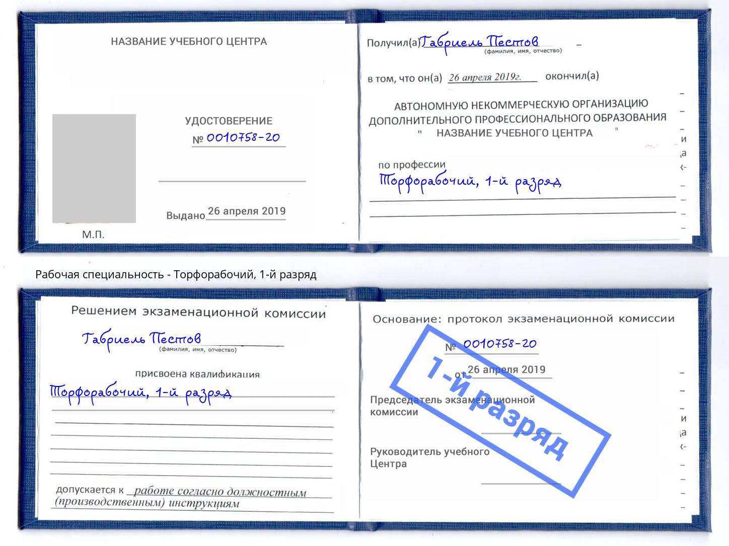 корочка 1-й разряд Торфорабочий Выборг