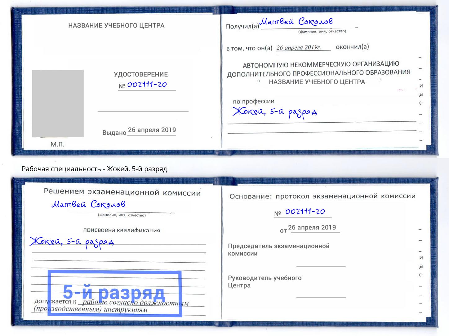 корочка 5-й разряд Жокей Выборг